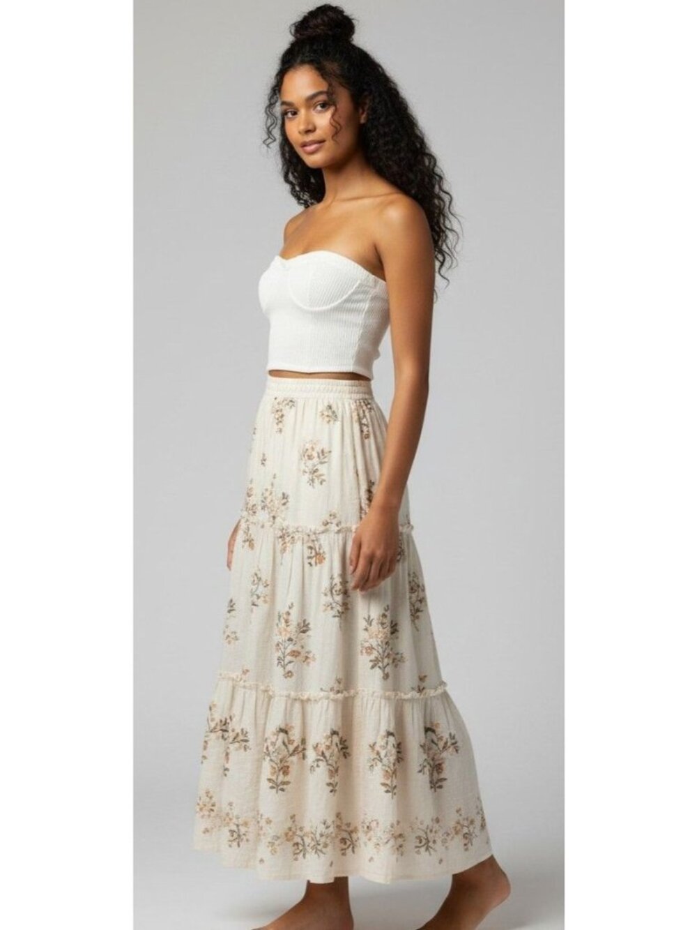 Kirious Los Angeles White Knit Strapless Crop Top, Off White, Sz. XL
